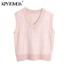 Kvinnor Fashion Oversized Houndstooth Stickade Vest Tröjor Ärmlös Sida Vents Kvinnliga Waistcoat Chic Toppar 210420