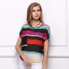 Kadın Bluzlar Gömlek Renkli Şerit Kadın Şifon Batwing Sleeve Tops Artı Boyutu Yaz Stil 2021