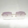 2023 Designer Glasögon Nya överdimensionerade solglasögon Män Vintage Diamond Cut Gafas Retro Metal Shades Women Glasgles For Outdoor Rimless Glasses 06er