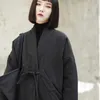 [EAM] Primavera V-coleira de manga comprida preto solto breve bandagem de algodão acolchoado tamanho grande casaco mulheres moda jk133 210923