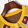 Märke Designer Kvinnors Cardigan Vintage Kontrast Geometrisk Hjärta Singel Breasted Round Neck Open Stitch C-107 210522