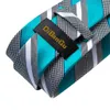 Подарочные мужские галстуки Teal Blue белый полосатый шелковый свадьба для дизайнера Dibange Designer Hanky ​​Cufflink набор качества 7339
