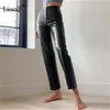 Faux couro reto calcinha cintura alta outono sexy calça marrom para mulheres fundos vintage streetwear calças inverno 210915