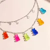 Trend kolorowy niedźwiedź naszyjnik biżuteria prosta kolorowa podwójna łańcuch naszyjnik