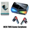 M28 spel tws hörlurar låg latens färgglada ljus trådlösa headset buller avbryta öronproppar med Mic Bass Clear Sound Sports Headphone
