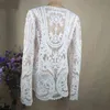Plus size tops ladies spring summer sexy transparent beach cover up hollow out crochet lace shirt women long sleeve lace blouses H1230
