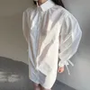 Korejpaa Kobiety Sukienka Lato Chic Proste Wszechstronne Wszechstronne Lapel Single Row Button Loose Lampion Mini Shirt Sukienki 210526