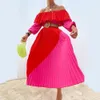 Autunno Womens Dress Vintage Long Maxi Ladies Slash Neck Sleeve Loose Rosso Rosa Colore a contrasto es Vestidos 210517