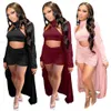 Boho Sexy 3 Piece Outfits Women Sets Clothes Sleeveless Crop Top Tunic Stacked Leggings Long Sleeve Coats Jacket Tracksuits 210525