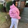 Femmes Down Parkas Mode Mignon Femmes Brillant PU Rose Puffer Veste Hiver Chaud Bulle Manteaux En Cuir Brillant Fermeture Éclair Vestes Courtes Kare22