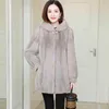 Jesień Zima Imitacja Norek Aksamitna Płaszcz Kobiety Grube Ciepłe Outwear Z Kapturem Mid Długość Faux Fur Coat Kobiet Parka D369 210925