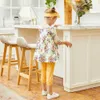 Herfst en lente 3-delige baby mooie bloemen jurk Top polka dots broek met hoofd sets kinderen meisje kleding 210528