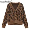 Sweater Autumn Leopard Cardigan Women Casual Loose Female Knitted Open Stitch Jumpers Street Outwear 210604