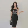 Kvinnor Lady Pencil Dress Striped Color Backless Spaghetti Strap Bodycon Slimdress Sommar Streetwear Sundress 210529
