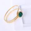 Bangle European And American Personality Simple Universal Titanium Steel Plated 18K Gold Emerald Agate Acrylic Bracelet