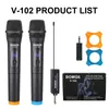 Микрофоны V-102 2PCS Беспроводной микрофон KTV Player Singing Speech Mic с приемником портативного микрофона пения с приемником T220916