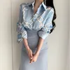 Gaganight Vintage Chain Pattern Chiffon Blouse Kvinnor Långärmad Slå ner Collar Chic Shirt Office Ladies Loose Blusas Korean 210519