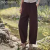 OriGoods Pantaloni Harem in cotone e lino Donna Elastico in vita Pantaloni estivi bianchi solidi 2021 Pantaloni larghi vintage Femme B244 Q0802