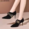 ALLBITEFO bow-knot design fashion women heels shoes soft sheepskin genuine leather high heel shoes ladies party wedding shoes 210611