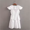 Foridol manches à volants col en V blanc robe portefeuille femmes été couches robe courte coton plage sans manches robe d'été Vestidos 210415