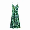 Chic Fashion Tropical Print Midi Camisole Dress Women Vintage Backless Side Vents Thin Straps Female Dresses Mujer 210520