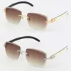 Ny Rimless Vintage Luxury Designer Solglasögon Original Vit Blanda Svart Buffalo Horn Diamond Cut Lens Glasögon Manlig Och Kvinnlig Guld Metallram Adumbral Gift Hot