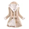 Lady Winter Hooded Fleece Liner Cardigan Stickad tröja Kvinnor Tjock Varm Långärmad Sticka Weave Long Jacket Toppar 211112
