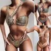 Women's Swimwear Sexy Gold Bikinis 2021 Mujer Shiny Swimsuit Female Snake Bikini Set Irregular Women Bathing Suit Cut Out Swimming