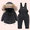 -30 Bebek Snowsuit 0-4year 2 adet Set Bebek Kız Kış Aşağı Ceket Ve Tulum Boy Çocuk Kalınlaşmak Sıcak Kürk Yaka Ceket H0917