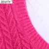 Zevity Primavera Donna Moda Solid Crochet Casual Slim Maglione lavorato a maglia Donna Chic O Collo Gilet senza maniche Pullover Top S612 210805