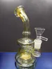 Yellow glass bongs oil burner water bong percolator bongs with bowl recycle oil rigs hookah with 14.4mm joint zeusartshop