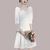 Women Summer Dress Fashion White Elegant Half Sleeve Party Casual Solid Vestidos 210520