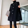 Femmes laine mélanges 2021 automne hiver femmes élégant noir Cape chaud laine manteau mi-long châle Vintage ample Cape noël