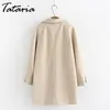 Tataria Plus Size Wool Blend Coat for Women Winter Long Coats Female Elegant Turn-down Collar Outwear Jacket Loose Warm 210514