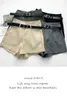 Sommar mode all-match hög midja slimming rullade bredben shorts casual shorts kvinnor med bälte 210507