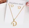 26 letter kettingen met oorbel set rvs gouden choker initiële hanger ketting vrouwen alfabet kettingen sieraden