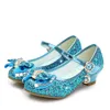 Princess Kids Leather for Flower Casual Glitter Kids High Heel Girls Shoes Knot Blue Pink Silver 220615