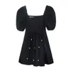 Misschien u vrouwen zwart beige bladerdeeg korte mouw Empire A-lijn mini jurk zomer vintage elegante chic d3034 210529