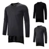 Orlo irregolare T-shirt uomo manica lunga T-shirt allentata solida O-collo Pullover Streetwear Camisetas Camisas oversize 210524