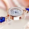 Женщина мода клевера платье часы женские браслеты синий горный хрусталь студент браслет бриллиантовой леди кварцевые часы любители девушка подарок