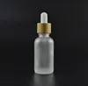 Wholesale 100pcs 30ml frosted amber blue green glass dropper bottle with bamboo cap packaging scale droppers SN5347