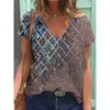 Plus Size Women T-shirt Tie dye geometric print V-neck short sleeve Tshirt Streetwear Casual Fashion European Female Tees Tops 210623