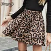 Leopard Print Layered Ruffle Hem Skirts Women Summer Casual Elastic High Waist Above Knee Mini Skirt Female 210510