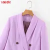 Tangada Mode Femmes Violet Blazer À Manches Longues Corée Style Femme Blazer Bureau Dames Arrivée Automne Outwear SL404 210609