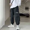Houzhou zomer heren vrachtbroek dunne zwarte lading broek voor mannen Koreaanse stijl grijze broek voor mannen Japanse streetwear G220224