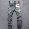 Style italien mode hommes jean rétro jaune bleu lavage coupe ajustée déchiré pour Vintage Patchwork concepteur Denim Punk pantalon