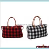 Housekeeping Organization Home Garden Check Handbag Red Black Plaid Large Capacity Travel Tote With Pu Handle Sports Yoga Totes Storag