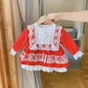 Spanien baby kläder höst tjejer spanska klänningar lotia röd spets boll klänningar spädbarn födelsedag outfits dop frocks 210615