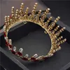 Vintage Red Crystal Diadem Bridal Tiaras Bröllop Crown Royal Queen Headdress Pageant Hår Smycken Födelsedag Huvud Ornament X0625