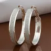 100% 925 Sterling Silver Hoop Boucle D'oreille Pour Les Femmes 40 MM Gommage Grand Cercle Rond Boucles D'oreilles Bijoux Cadeau